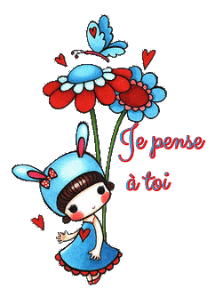 Gif animé je pense à toi fille fleurs